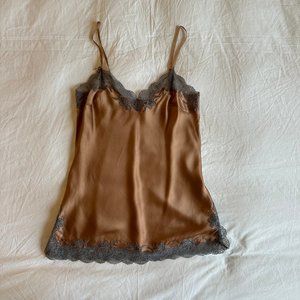 Manila Grace Silk copper slip top with gray lace - Small
